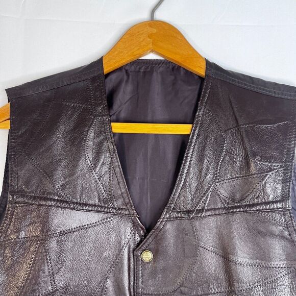 Genuine Leather Brown Snap Button Front Vest Western Wear Urban Cowboy Size XL - Picture 9 of 12
